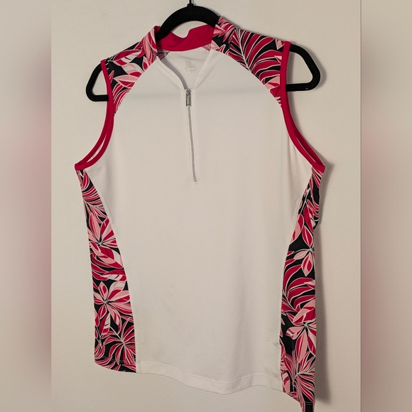 Tail Women's Novelist Floral Sleeveless Too Ladies Sz L Golf 1/4 Zip White EUC - Picture 4 of 13